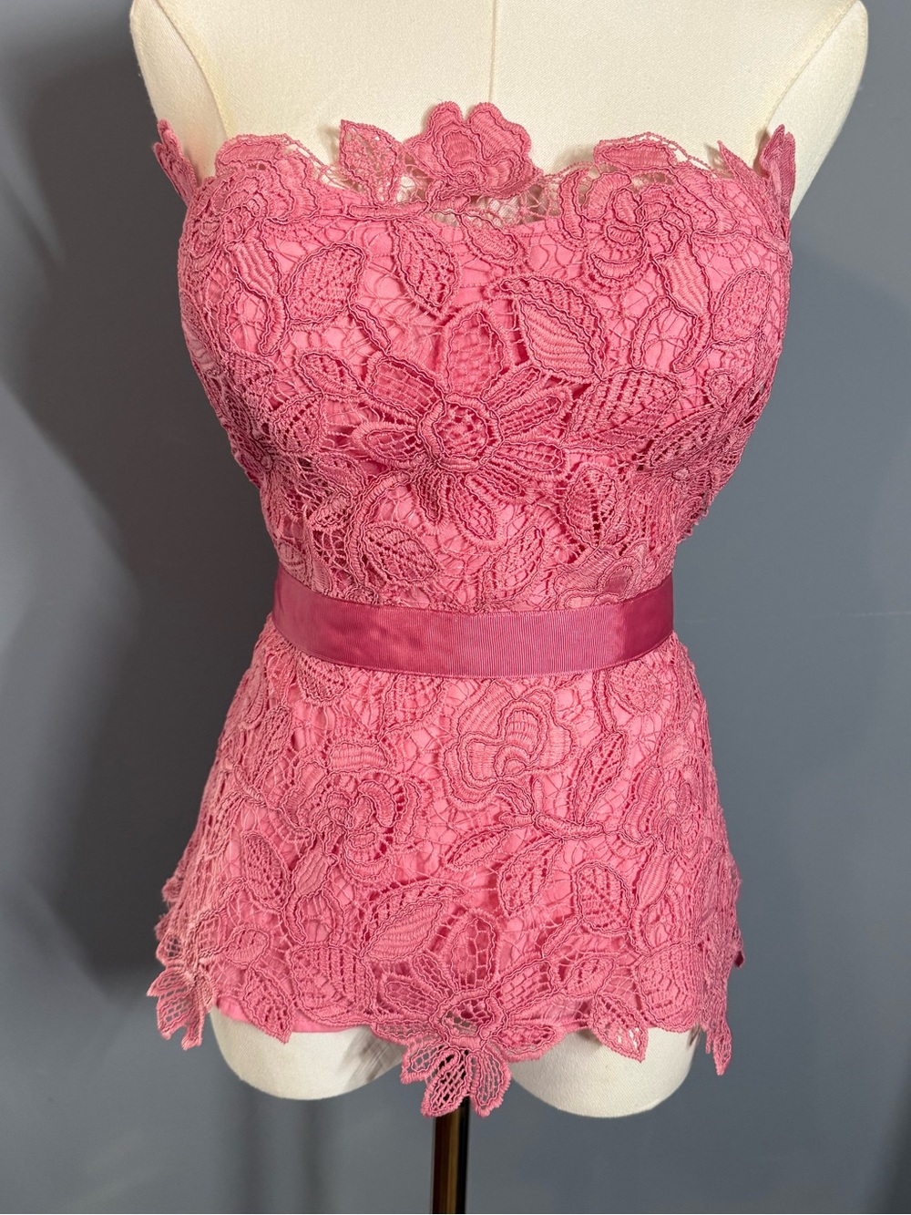 NWT Mac Duggal Pink Strapless Lace Peplum Bustier Top - Size 2